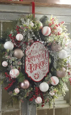 The Jolly Christmas Shop Raz 11.75" Peppermint Parlor Embossed Metal Christmas Sign 4111275