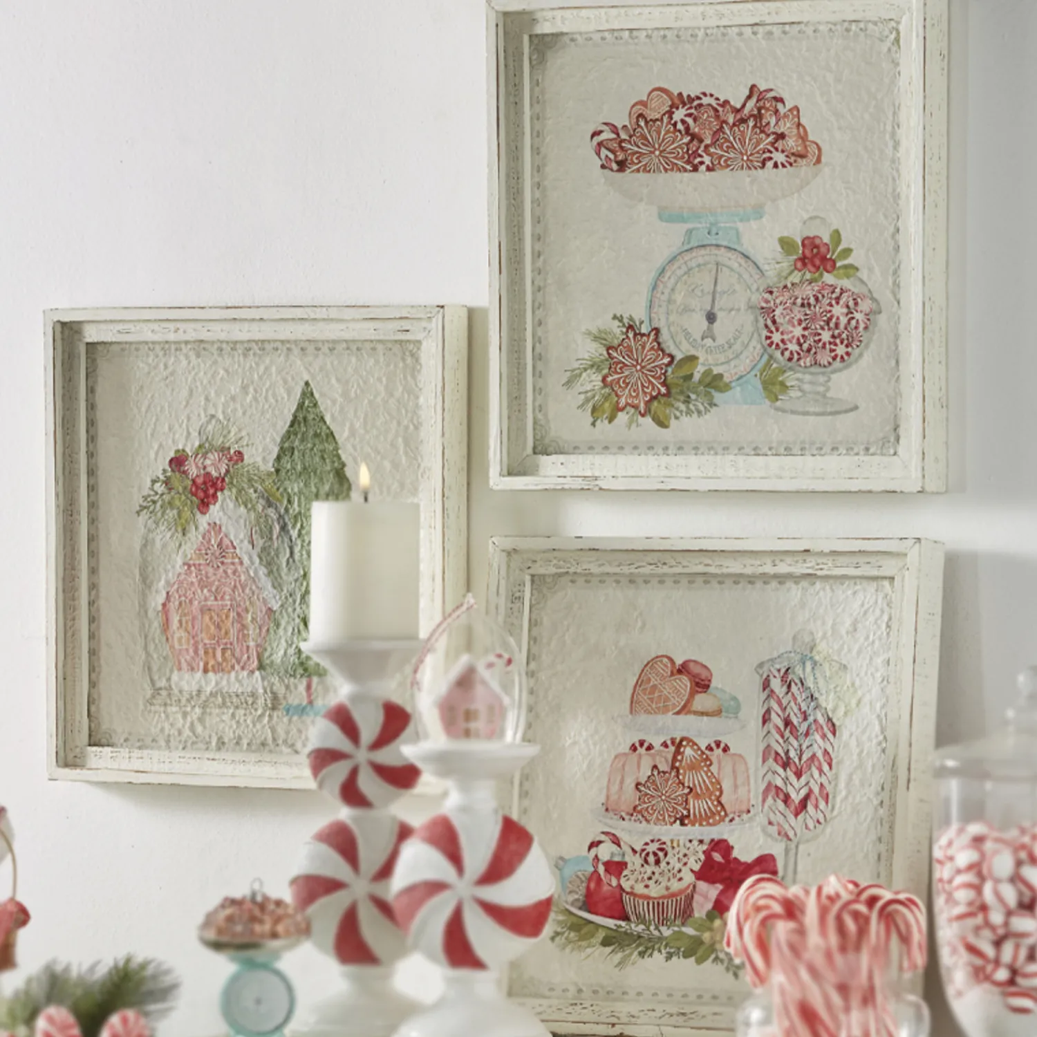 Sale The Jolly Christmas Shop Raz 14" Peppermint Parlor Textured Paper Framed Christmas Wall Art 4159152