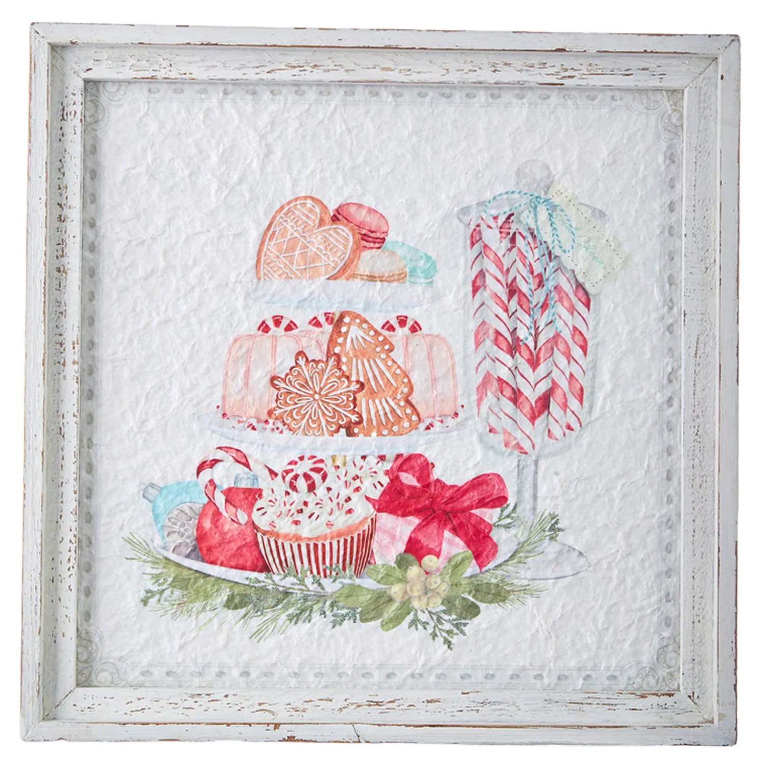 Sale The Jolly Christmas Shop Raz 14" Peppermint Parlor Textured Paper Framed Christmas Wall Art 4159152