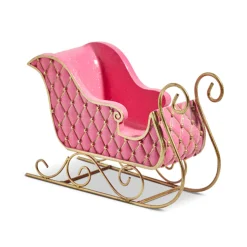 Hot The Jolly Christmas Shop Raz 12" Pink And Gold Quilted Christmas Sleigh Decoration 4412167