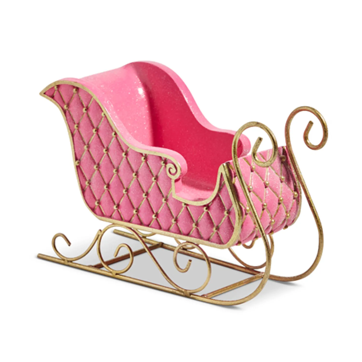 Hot The Jolly Christmas Shop Raz 12" Pink And Gold Quilted Christmas Sleigh Decoration 4412167