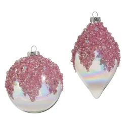 Hot The Jolly Christmas Shop Raz 4" Pink Beaded Iridescent Glass Christmas Ornament 4422913