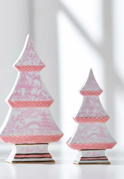 Discount The Jolly Christmas Shop Raz 9" Pink Chinoiserie Delft Trees Set Of 2 4457728