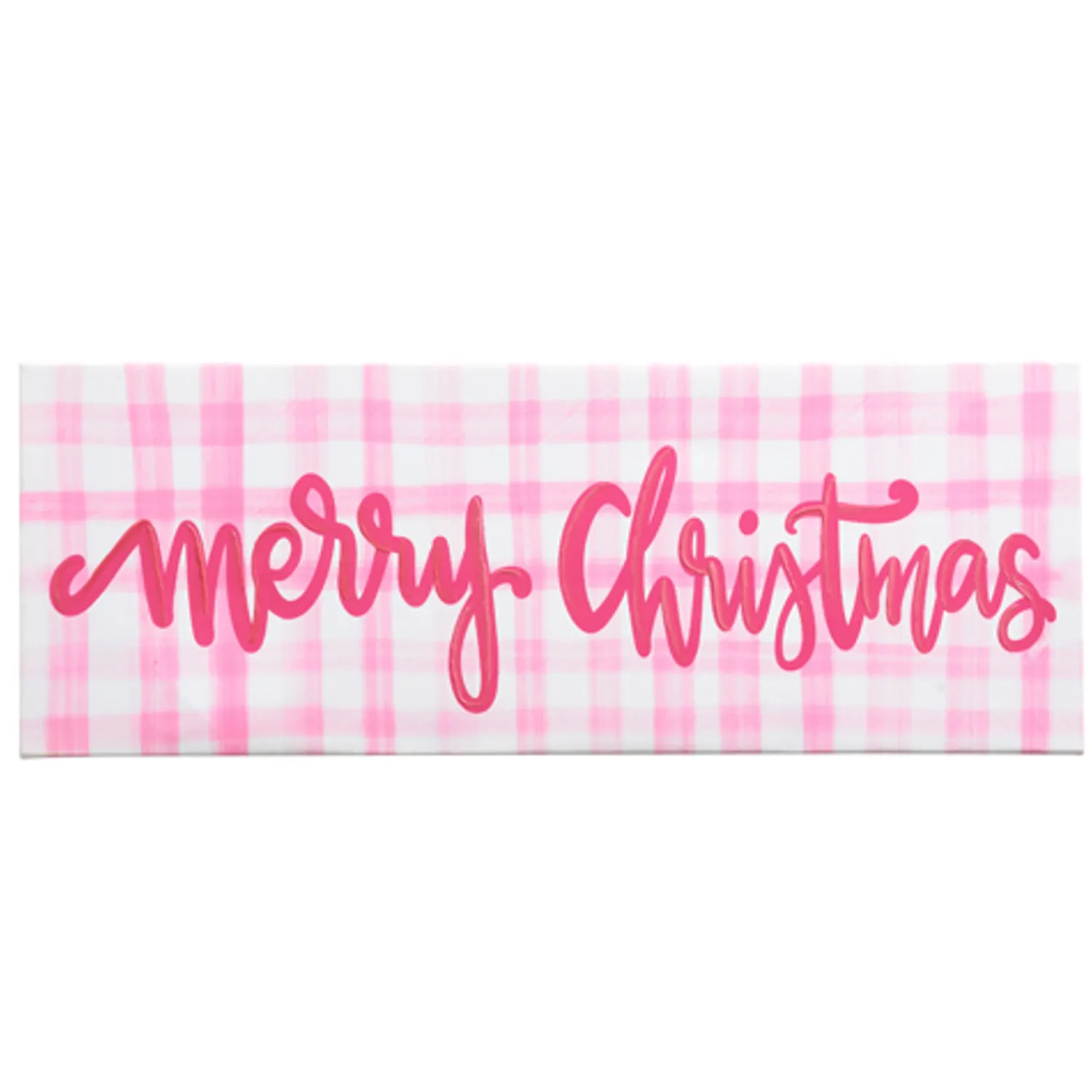 New The Jolly Christmas Shop Raz 21.5" Pink Gingham Merry Christmas Christmas Sign 4457360