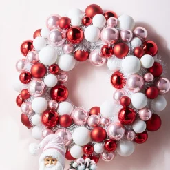 Outlet The Jolly Christmas Shop Raz 22" Pink, Red, And White Multicolor Ball Ornament Wreath W4302338