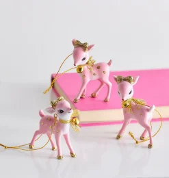 Best The Jolly Christmas Shop Raz 3" Pink Retro Deer Christmas Ornament Set Of 3 4457653
