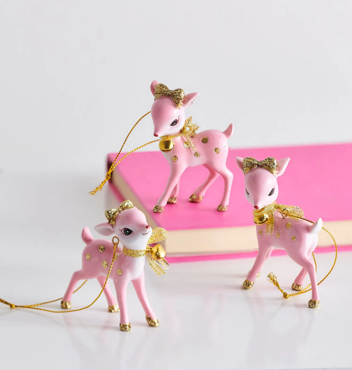 Best The Jolly Christmas Shop Raz 3" Pink Retro Deer Christmas Ornament Set Of 3 4457653