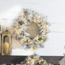 The Jolly Christmas Shop Raz 30" Pre-lit Flocked Pine Christmas Wreath With Warm White Lights W4052019
