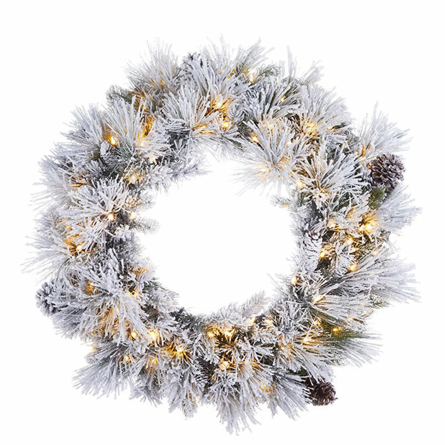 The Jolly Christmas Shop Raz 30" Pre-lit Flocked Pine Christmas Wreath With Warm White Lights W4052019