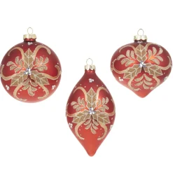 Outlet The Jolly Christmas Shop Raz 4" Red And Gold Holly Glass Christmas Ornament 4322839