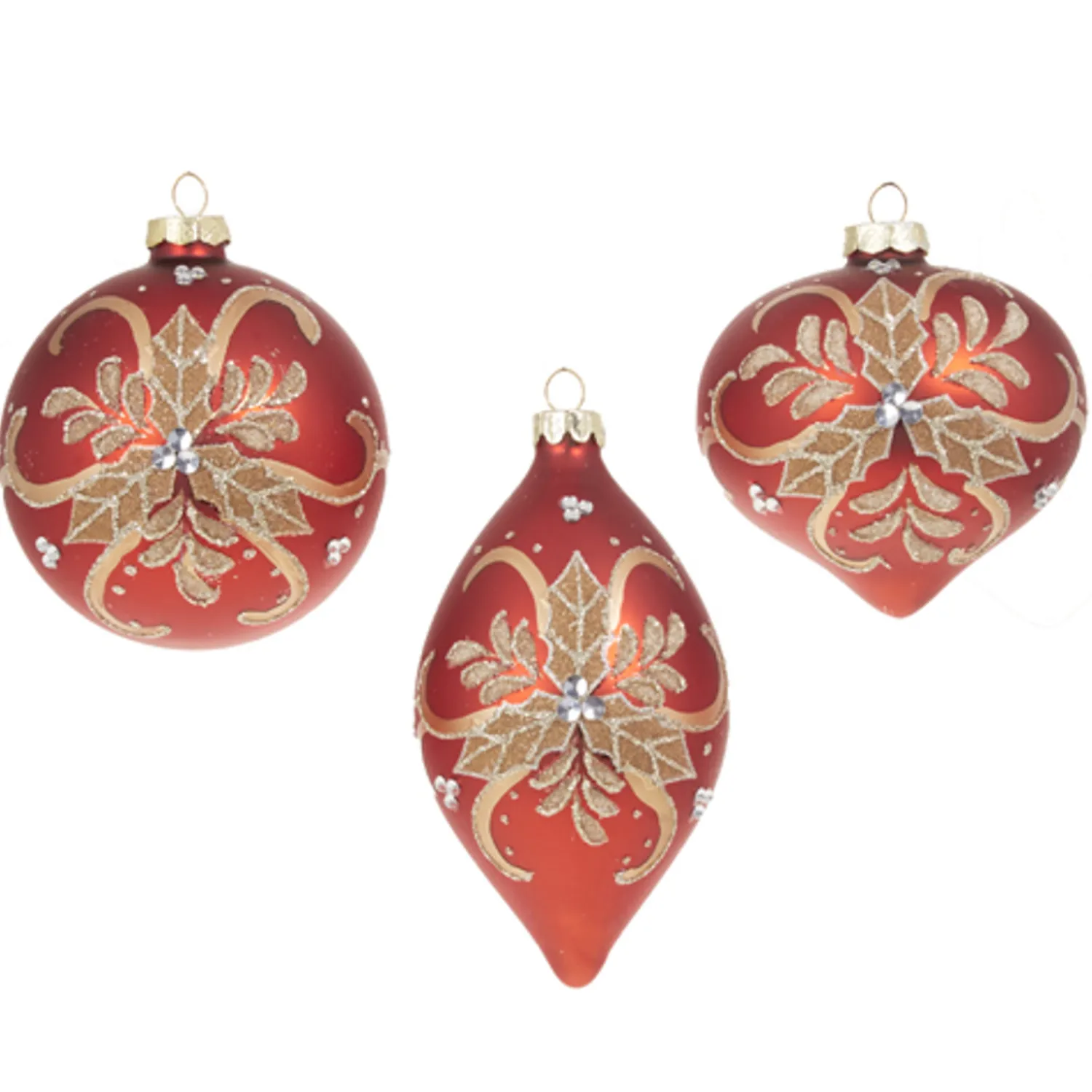Outlet The Jolly Christmas Shop Raz 4" Red And Gold Holly Glass Christmas Ornament 4322839