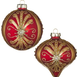 Sale The Jolly Christmas Shop Raz 4" Red And Gold Jeweled Glass Christmas Ornament 4112511
