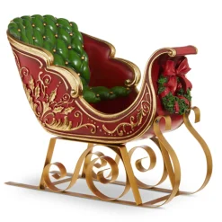 New The Jolly Christmas Shop Raz 22" Red And Gold Metal Sleigh Christmas Figure 4310180