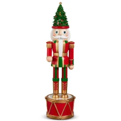 Best The Jolly Christmas Shop Raz 23" Red And Gold Nutcracker On Drum With Christmas Tree Figure 4401605