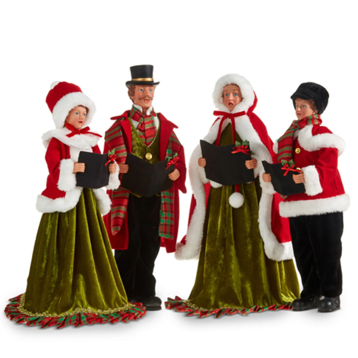 Hot The Jolly Christmas Shop Raz 17.75" Red And Green Christmas Carolers Figures 4322102