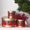 Best The Jolly Christmas Shop Raz 13.5" Red And Green Drum Christmas Stacked Canisters Set Set Of 3 4425924
