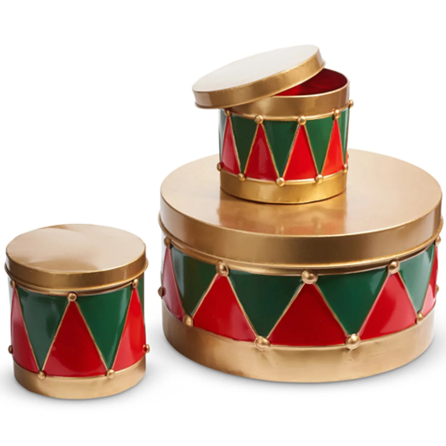 Best The Jolly Christmas Shop Raz 13.5" Red And Green Drum Christmas Stacked Canisters Set Set Of 3 4425924
