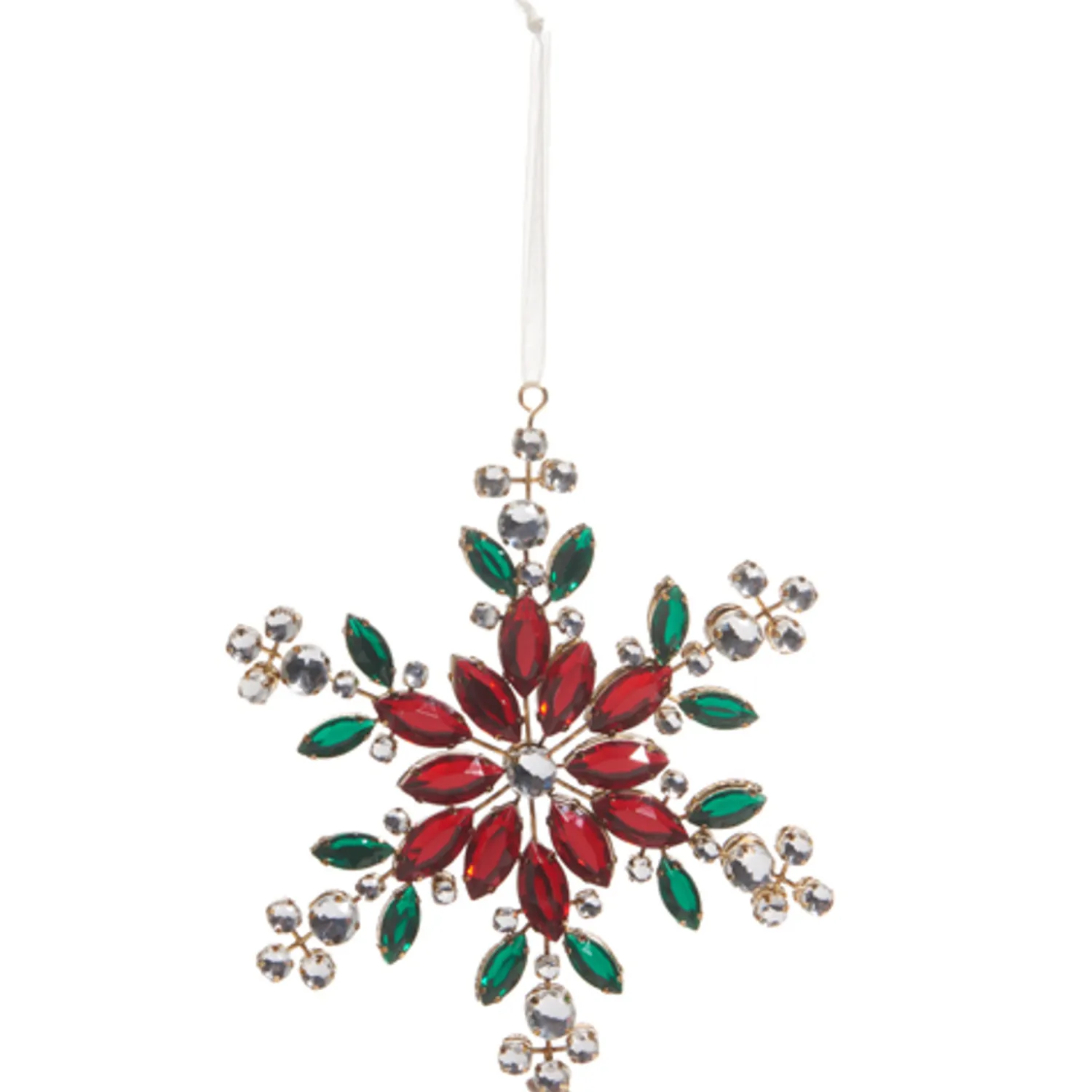 Clearance The Jolly Christmas Shop Raz 6" Red And Green Jeweled Snowflake Christmas Ornament 4413517