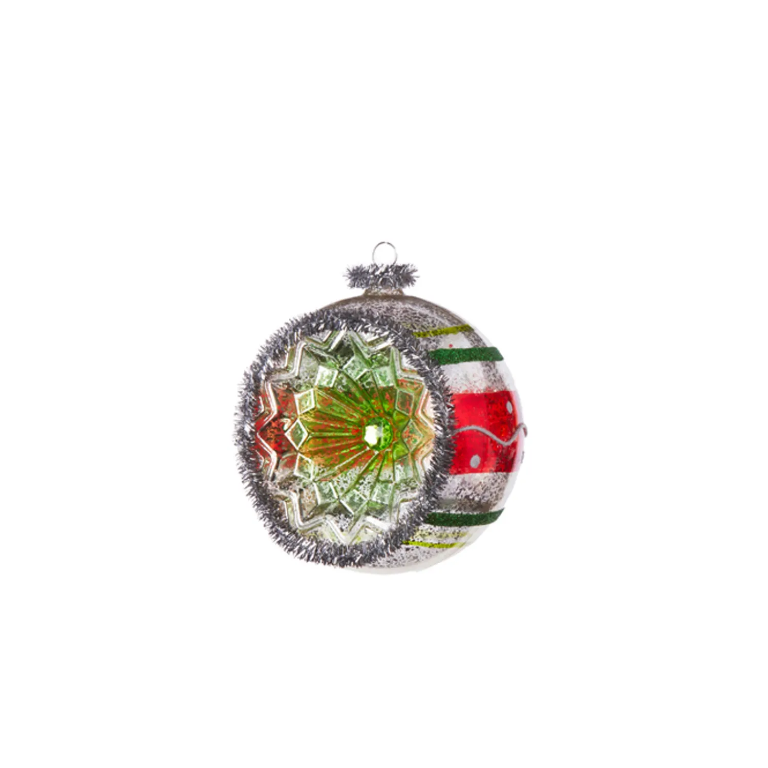 Outlet The Jolly Christmas Shop Raz 4" Red And Green Vintage Reflector Ball Glass Christmas Ornament 4352880