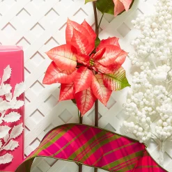 New The Jolly Christmas Shop Raz 24.5" Red And Pink Poinsettia Stem Christmas Tree Pick F4341706