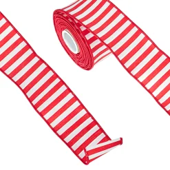 Hot The Jolly Christmas Shop Raz 2.5" Red And White Striped Wired Christmas Ribbon R4271840