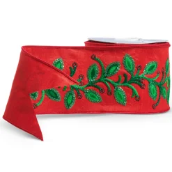 Sale The Jolly Christmas Shop Raz 4" Red Floral With Sequins Embellishment Wired Christmas Ribbon R4471770