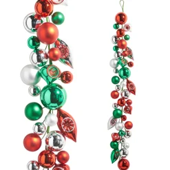 New The Jolly Christmas Shop Raz 4' Red, Green And Silver Vintage Ball Ornament Christmas Garland G4432700