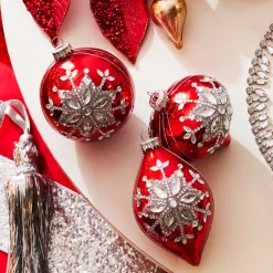 Best The Jolly Christmas Shop Raz 4" Red Jeweled Snowflake Glass Christmas Ornament 4324540