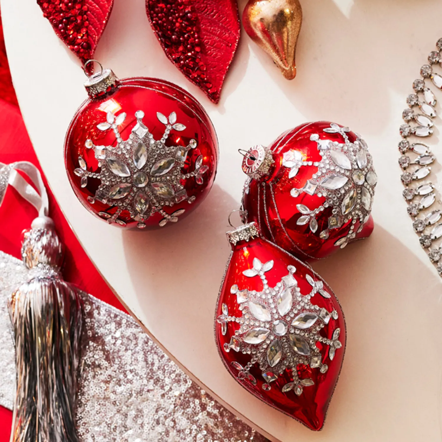Best The Jolly Christmas Shop Raz 4" Red Jeweled Snowflake Glass Christmas Ornament 4324540