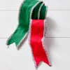 New The Jolly Christmas Shop Raz 2.5" Red Or Green Felt With Silver Tinsel Trim Wired Christmas Ribbon
