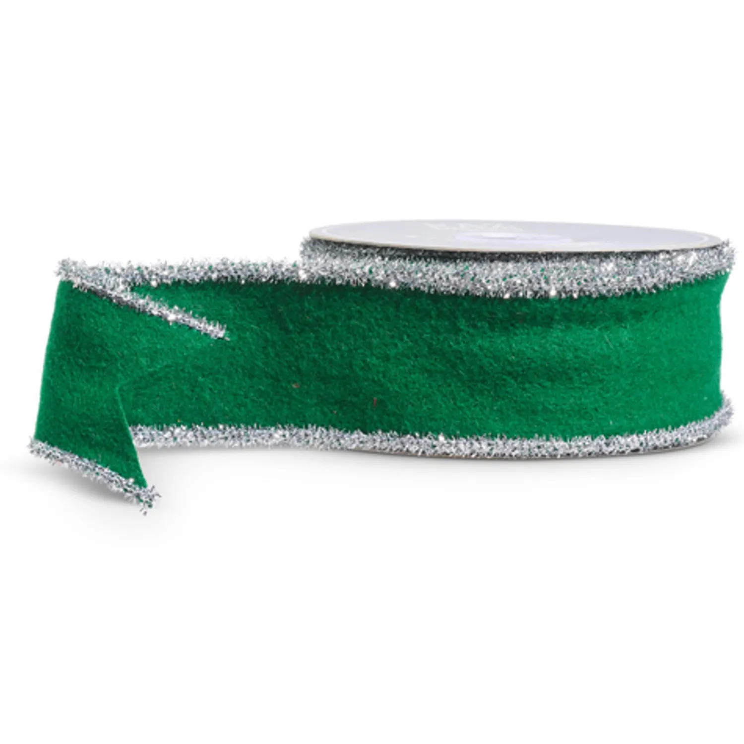 New The Jolly Christmas Shop Raz 2.5" Red Or Green Felt With Silver Tinsel Trim Wired Christmas Ribbon