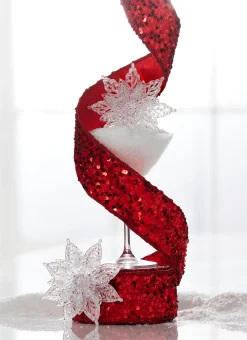 Hot The Jolly Christmas Shop Raz 2.5" Red Sequined Wired Christmas Ribbon R4371759