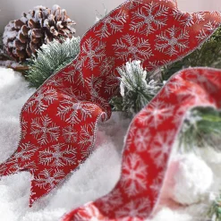 Hot The Jolly Christmas Shop Raz 4" Red Snowflake Wired Christmas Ribbon R4127756