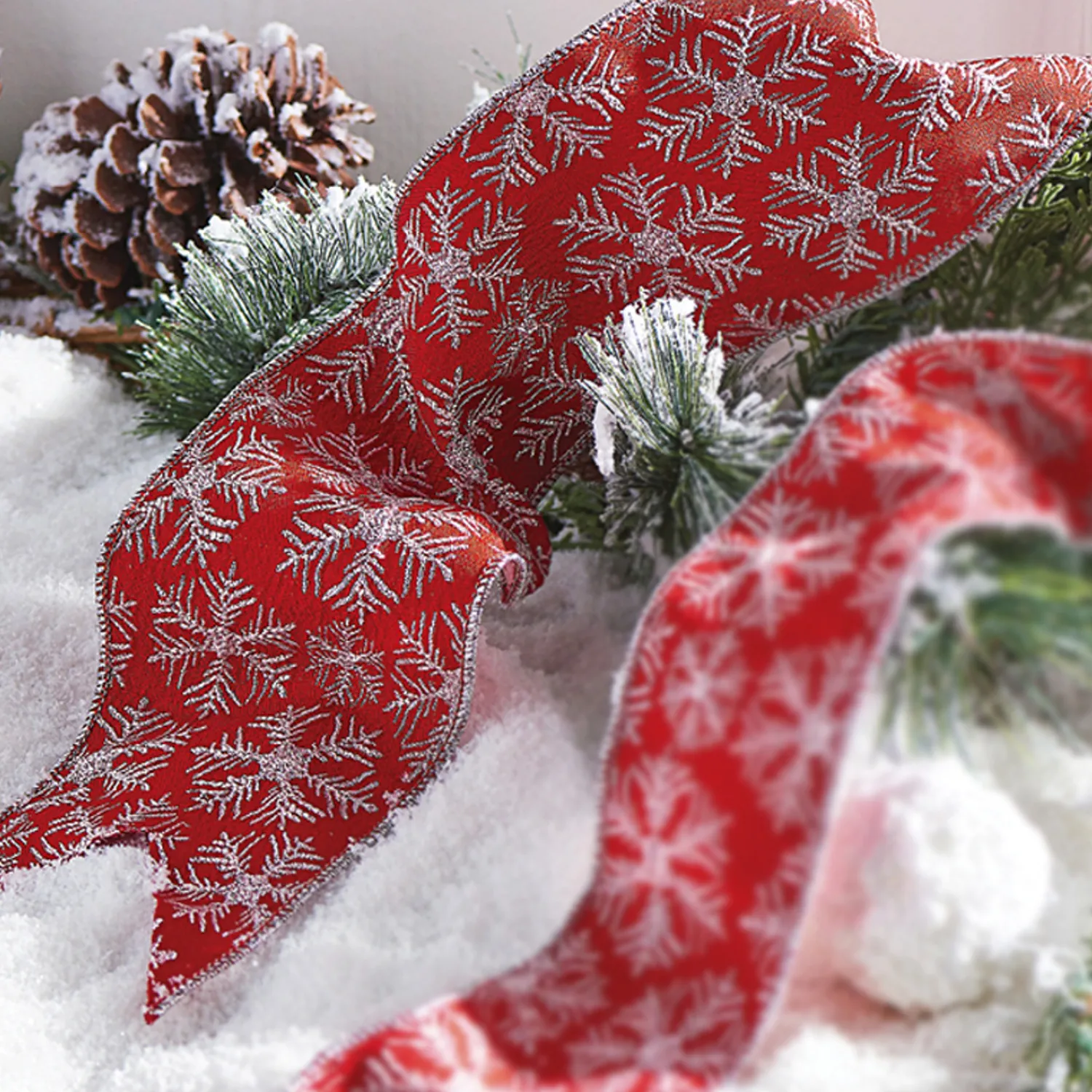 Hot The Jolly Christmas Shop Raz 4" Red Snowflake Wired Christmas Ribbon R4127756