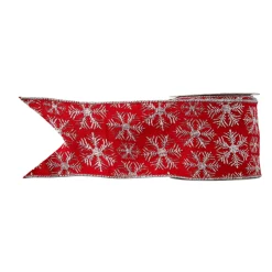 Hot The Jolly Christmas Shop Raz 4" Red Snowflake Wired Christmas Ribbon R4127756