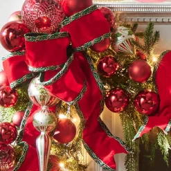 Online The Jolly Christmas Shop Raz 4" Red Velvet With Holly Trim Wired Christmas Ribbon R4471765