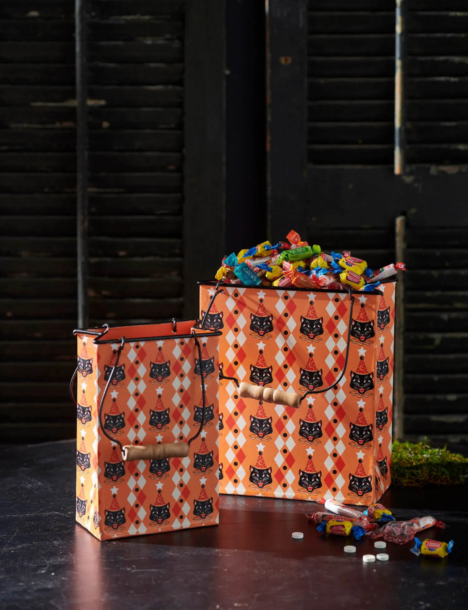 Clearance The Jolly Christmas Shop Raz 10" Retro Party Cat Bag Metal Container Halloween Decoration Set 2 4411222