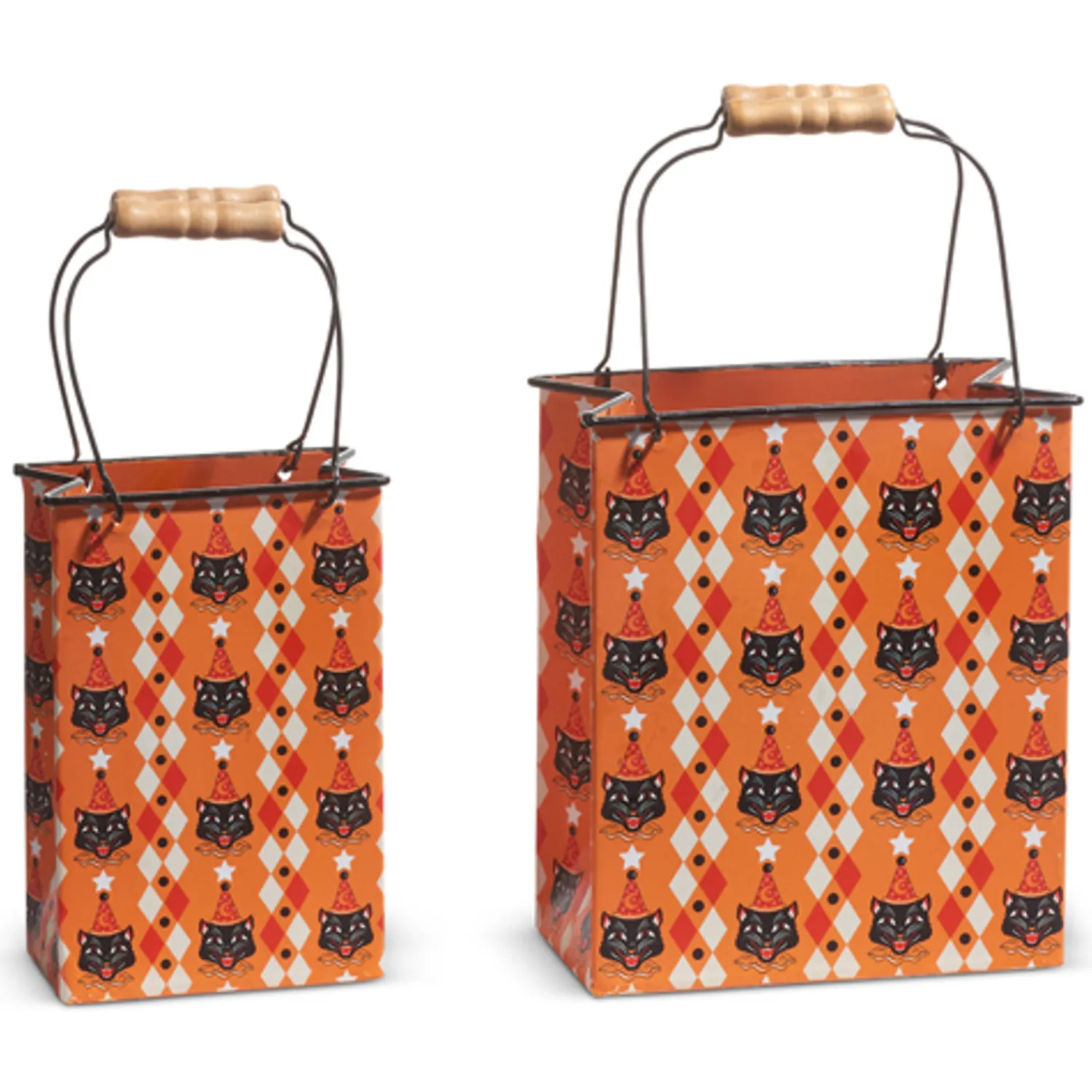 Clearance The Jolly Christmas Shop Raz 10" Retro Party Cat Bag Metal Container Halloween Decoration Set 2 4411222