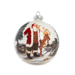 Sale The Jolly Christmas Shop Raz 5" Santa And Reindeer Portrait Glass Ball Christmas Ornament 4324618