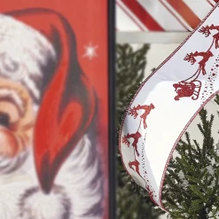 Discount The Jolly Christmas Shop Raz 4" Santa And Reindeer Wired Christmas Ribbon R4171880