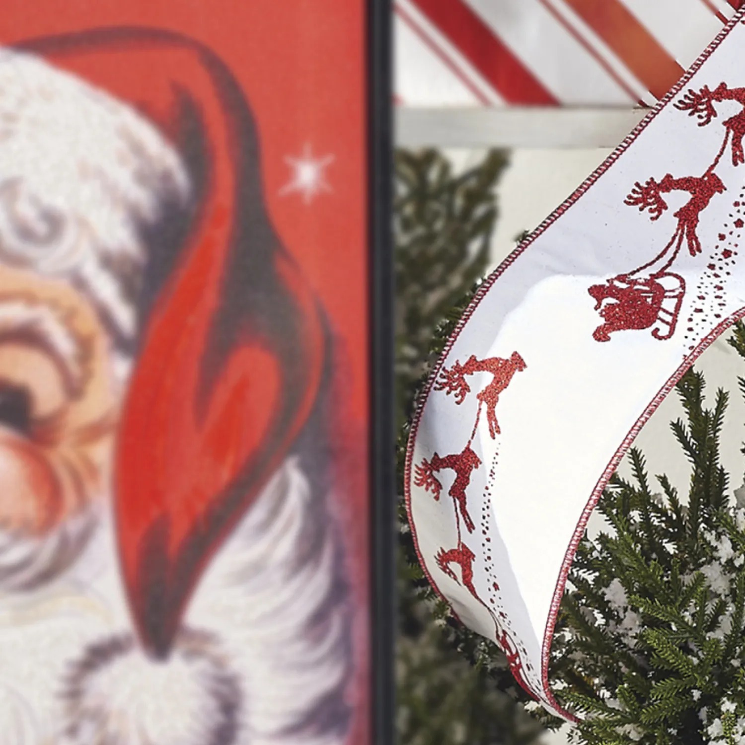 Discount The Jolly Christmas Shop Raz 4" Santa And Reindeer Wired Christmas Ribbon R4171880