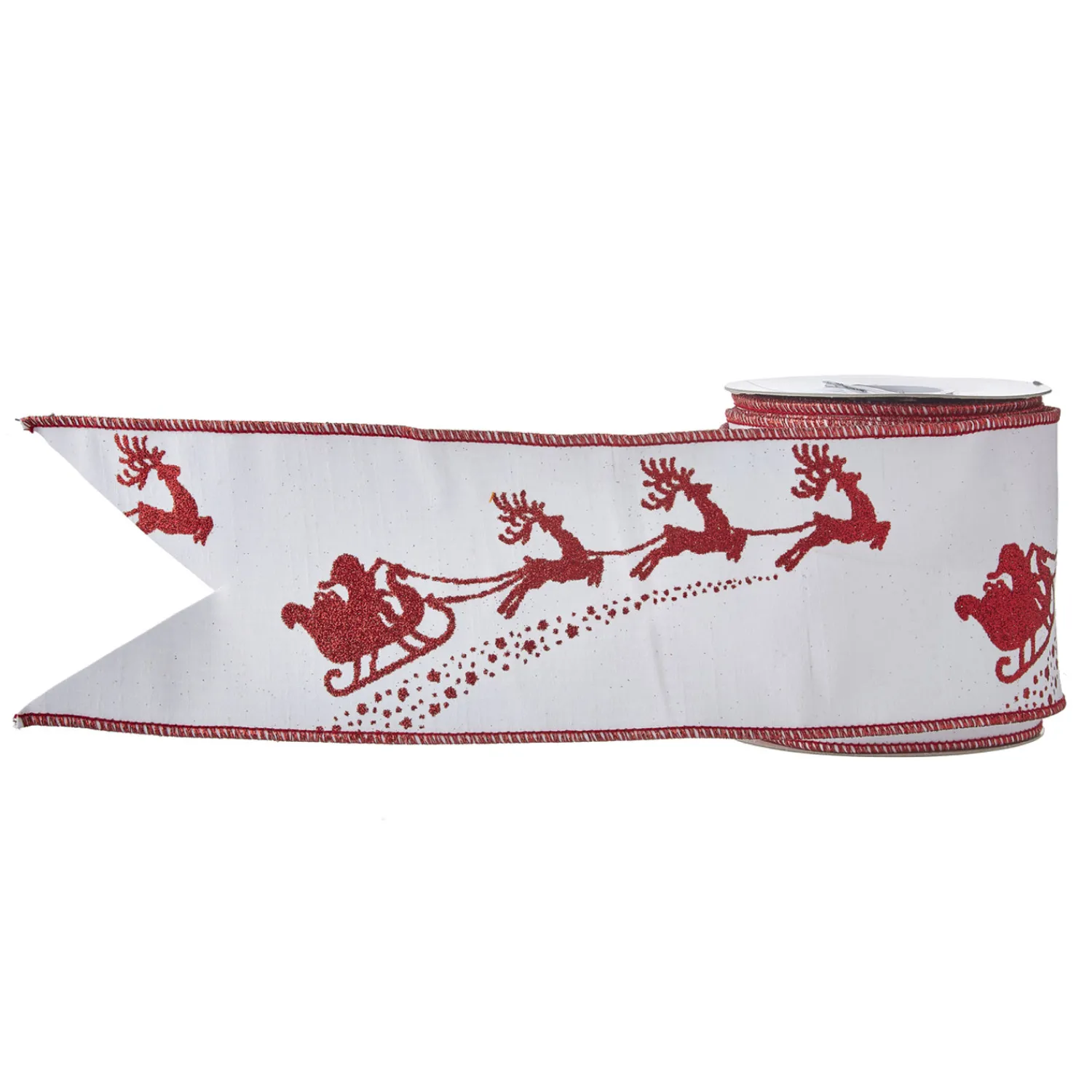 Discount The Jolly Christmas Shop Raz 4" Santa And Reindeer Wired Christmas Ribbon R4171880