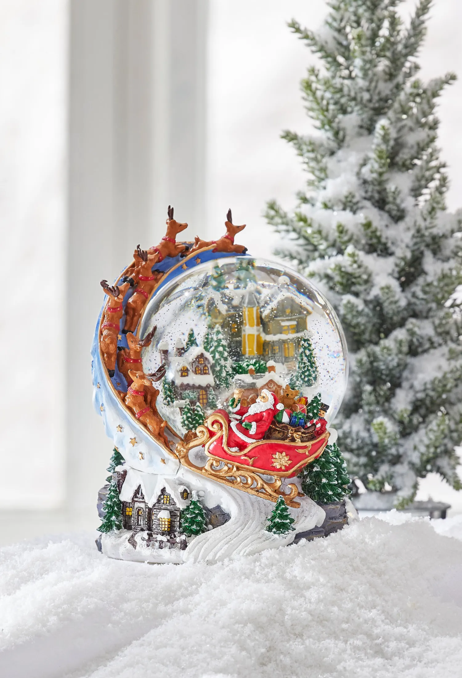 Online The Jolly Christmas Shop Raz 7.5" Santa And Sleigh Lighted Swirling Glitter Water Globe Christmas Snow Globe 4200758