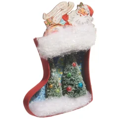 The Jolly Christmas Shop Raz 6" Santa And Tree Cut Out Stocking Vintage Inspired Christmas Ornament 4415631
