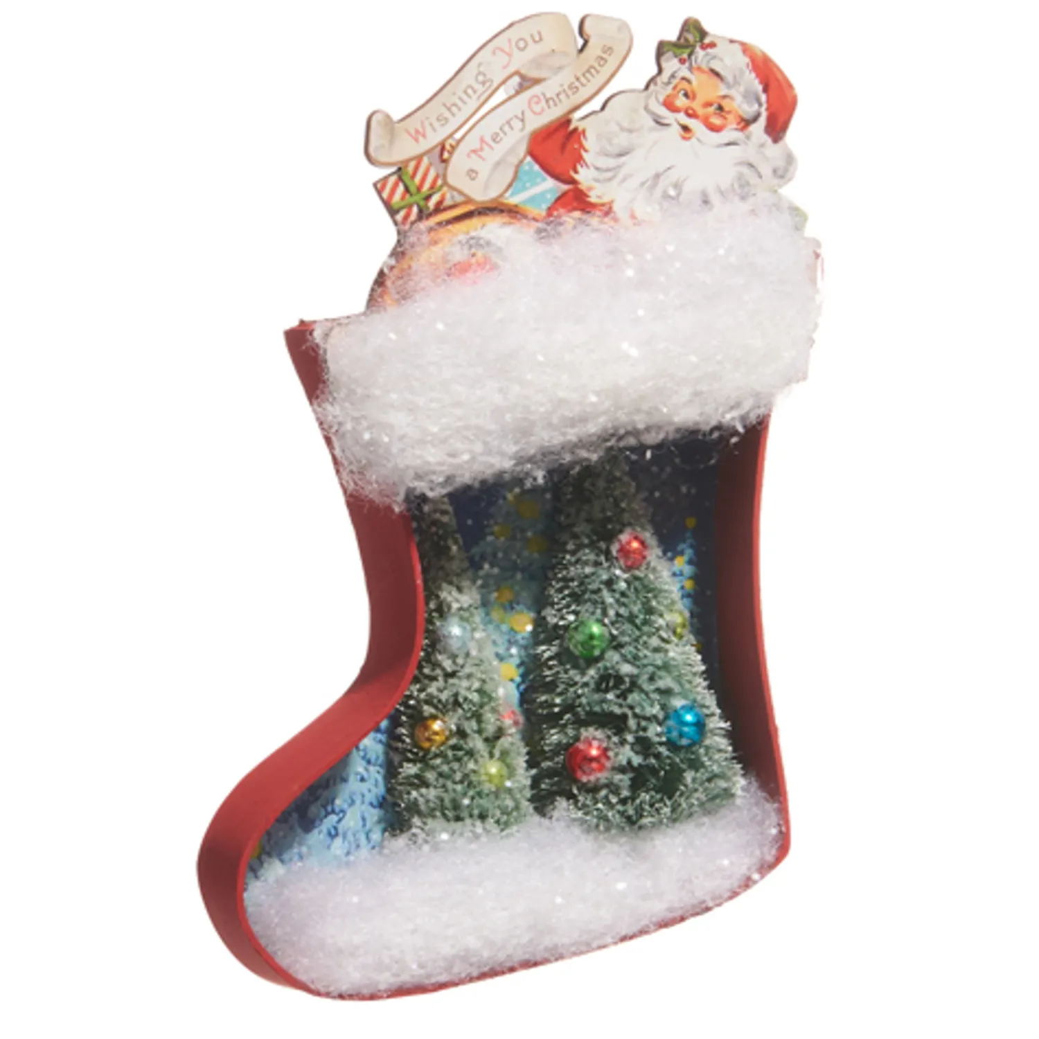 The Jolly Christmas Shop Raz 6" Santa And Tree Cut Out Stocking Vintage Inspired Christmas Ornament 4415631