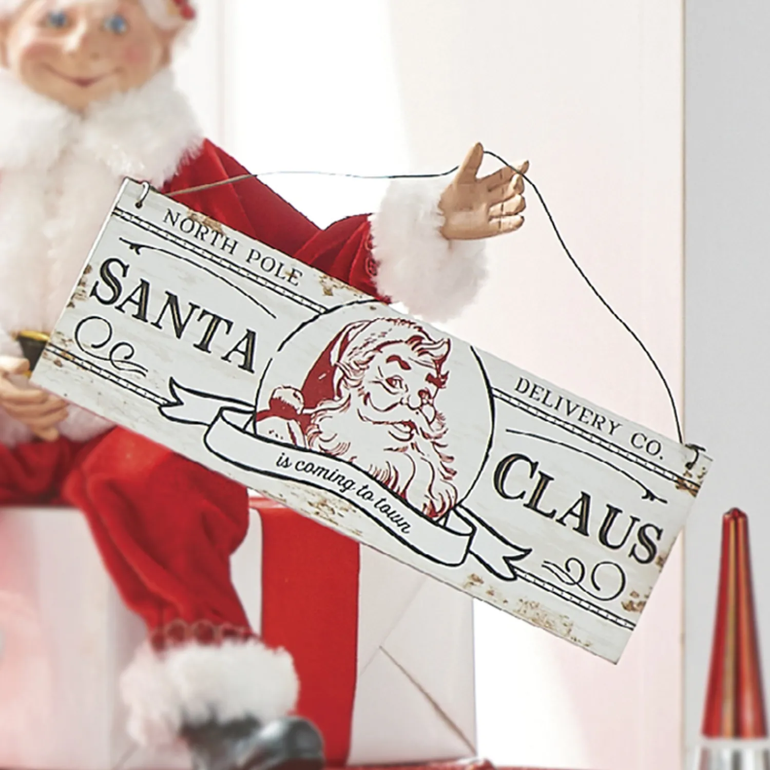 Clearance The Jolly Christmas Shop Raz 8" Santa Claus Hanging Christmas Ornament Sign 4116170