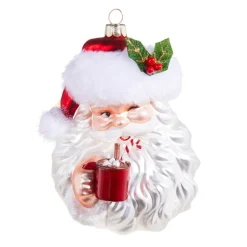 Best The Jolly Christmas Shop Raz 5.25" Santa Drinking Cocoa Glass Christmas Ornament 4352851