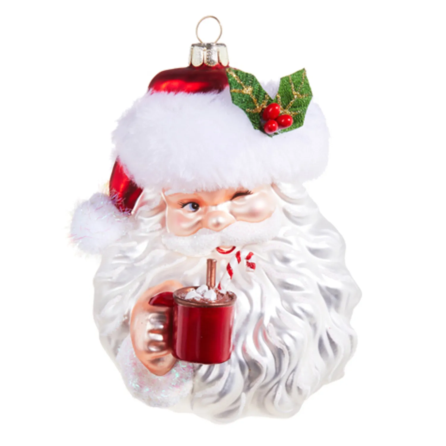 Best The Jolly Christmas Shop Raz 5.25" Santa Drinking Cocoa Glass Christmas Ornament 4352851