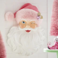 Sale The Jolly Christmas Shop Raz 17" Santa Face With Pink Hat Christmas Wall Decoration 4210233