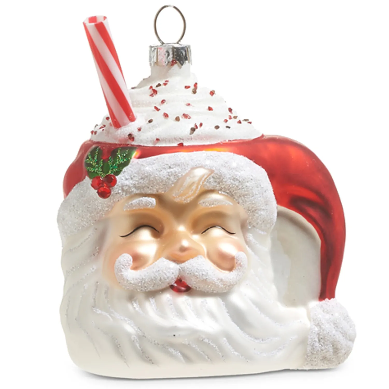 Sale The Jolly Christmas Shop Raz 4" Santa Mug With Whipped Cream Glass Christmas Ornament 4320882